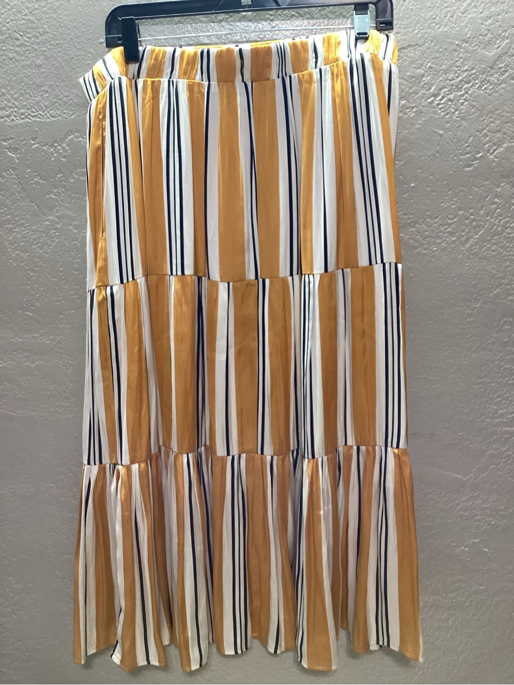 Nine West Striped Mustard and White Tiered Maxi Skirt